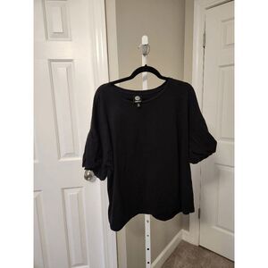 Bobeau Scoop Neck Puff Shoulder Tee Black  1X